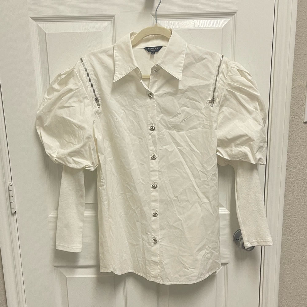 Beulah White Button Down Zipper Blouse - image 1